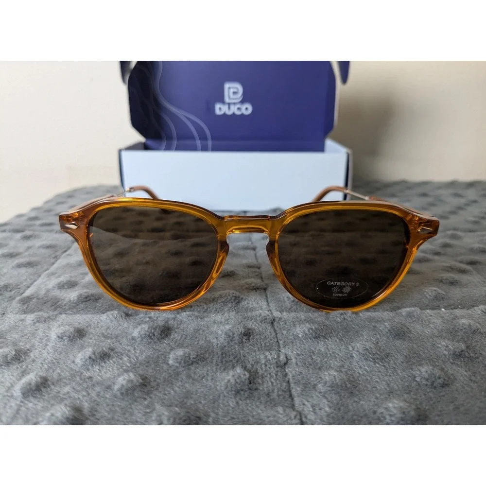 DUCO Round Classic Polarized Sunglasses With Brown Frames Black Lens‎